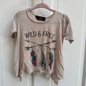 P.inc Kids 3T GirlsTan Bohemian Wild & Free Feather Short Sleeve Top Blouse